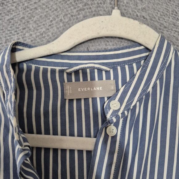 Everlane Women’s Cotton Blend Blue Striped Short Sleeve Button Up Shirt Dress 2 - Picture 2 of 7